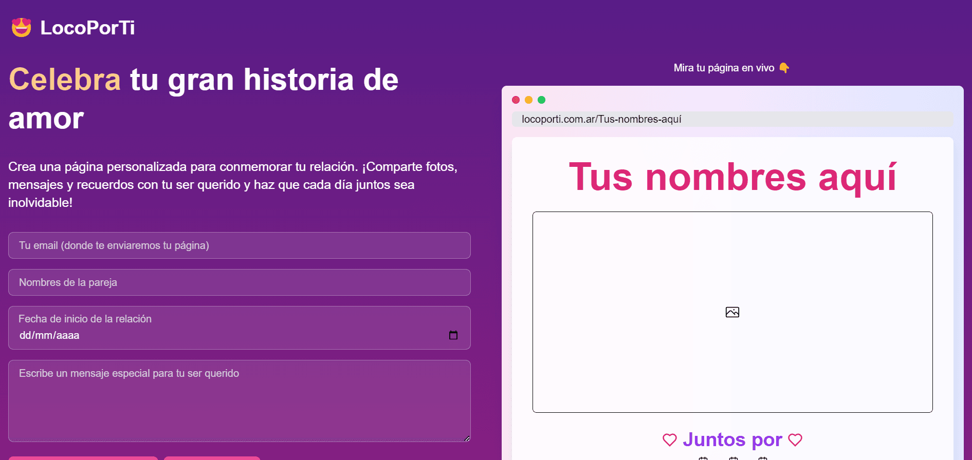 Screenshot of Loco Por Ti - Página web